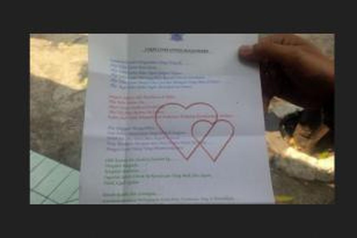 Surat cinta yang ditulis Kasat Lantas Polrestro Jakarta Barat Kompol Heri Oposunggu. 