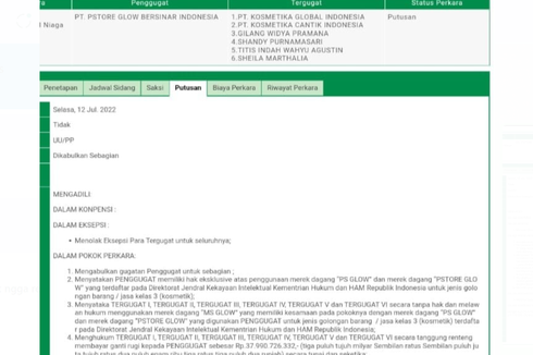 Kronologi Sengketa Merek Dagang MS Glow Vs PS Glow