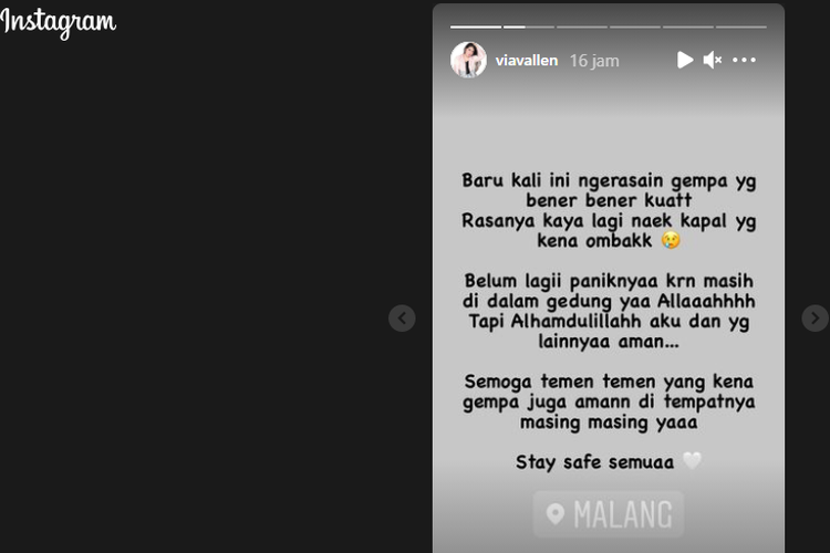 Via Vallen ikut rasakan gempa di Malang.