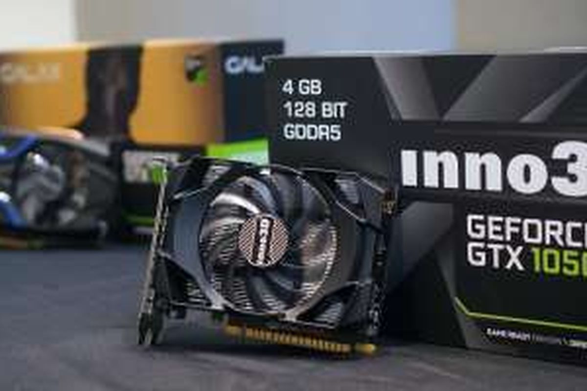 Salah satu kartu grafis berbasis GPU GeForce GTX 1050 yang dibawa oleh Nvidia dalam acara perkenalan di Jakarta, minggu lalu.