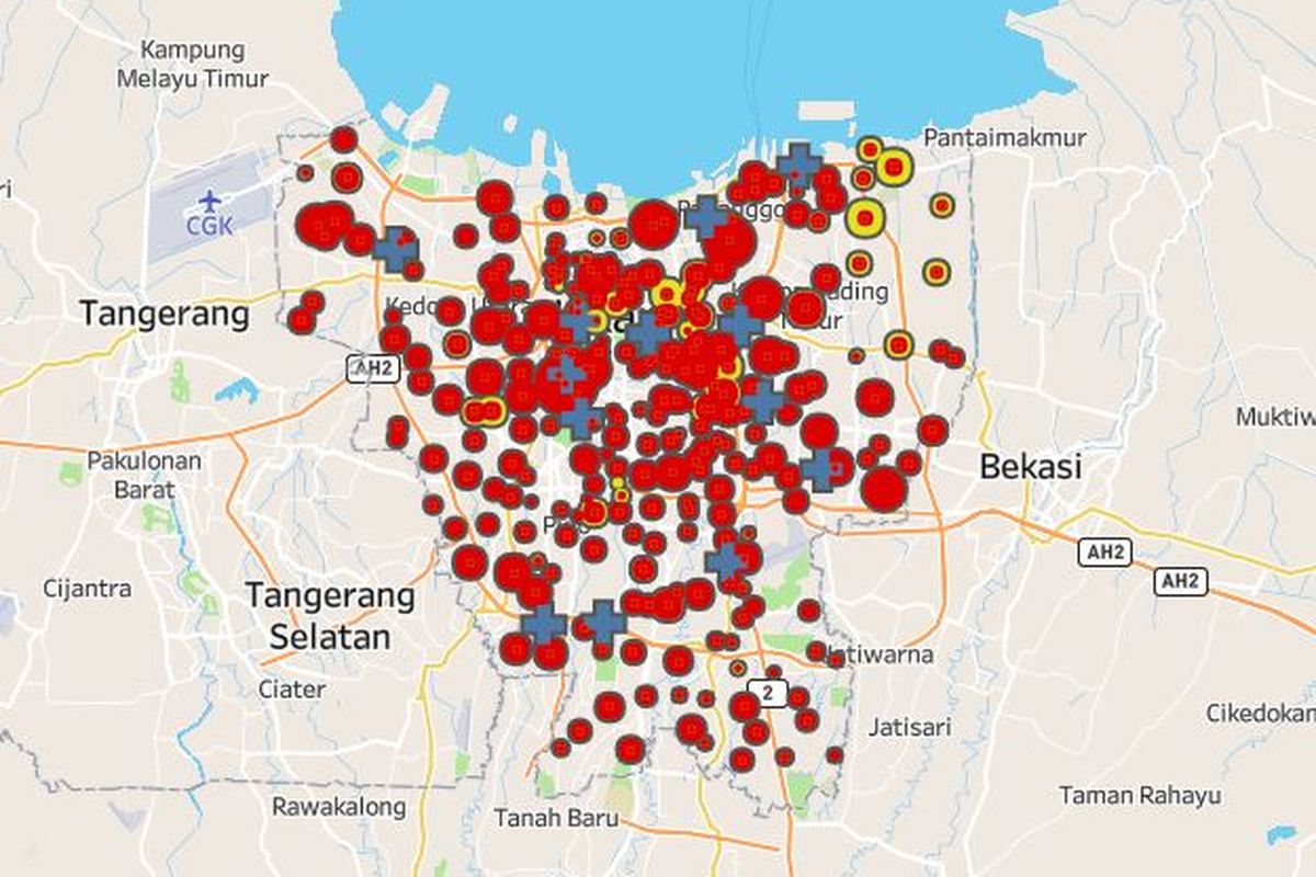 Peta persebaran virus corona di Jakarta, dengan data per tanggal 1 Mei 2020.