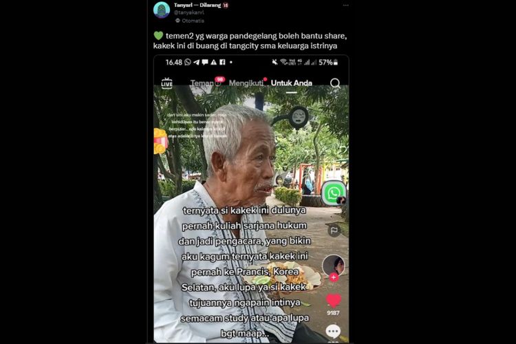 Seorang warganet menemukan kakek asal Pandeglang yang diterlantarkan keluarganya di belakang Tangcity Mall, kota Tangerang, Minggu (29/1/2023).
