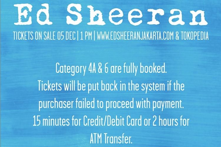 Informasi penjualan tiket konser Ed Sheeran di Jakarta.