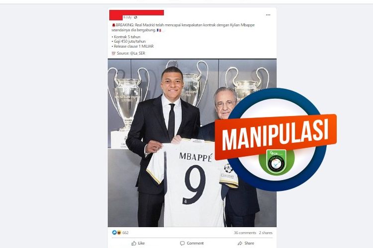 Tangkapan layar Facebook gambar yang menampilkan Mbappe tengah berfoto dengan Perez