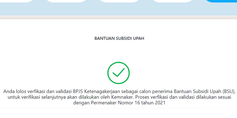 Tangkapan layar tampilan menu Bantuan Subsidi Upah pada laman sso.bpjsketenagakerjaan.go.id.