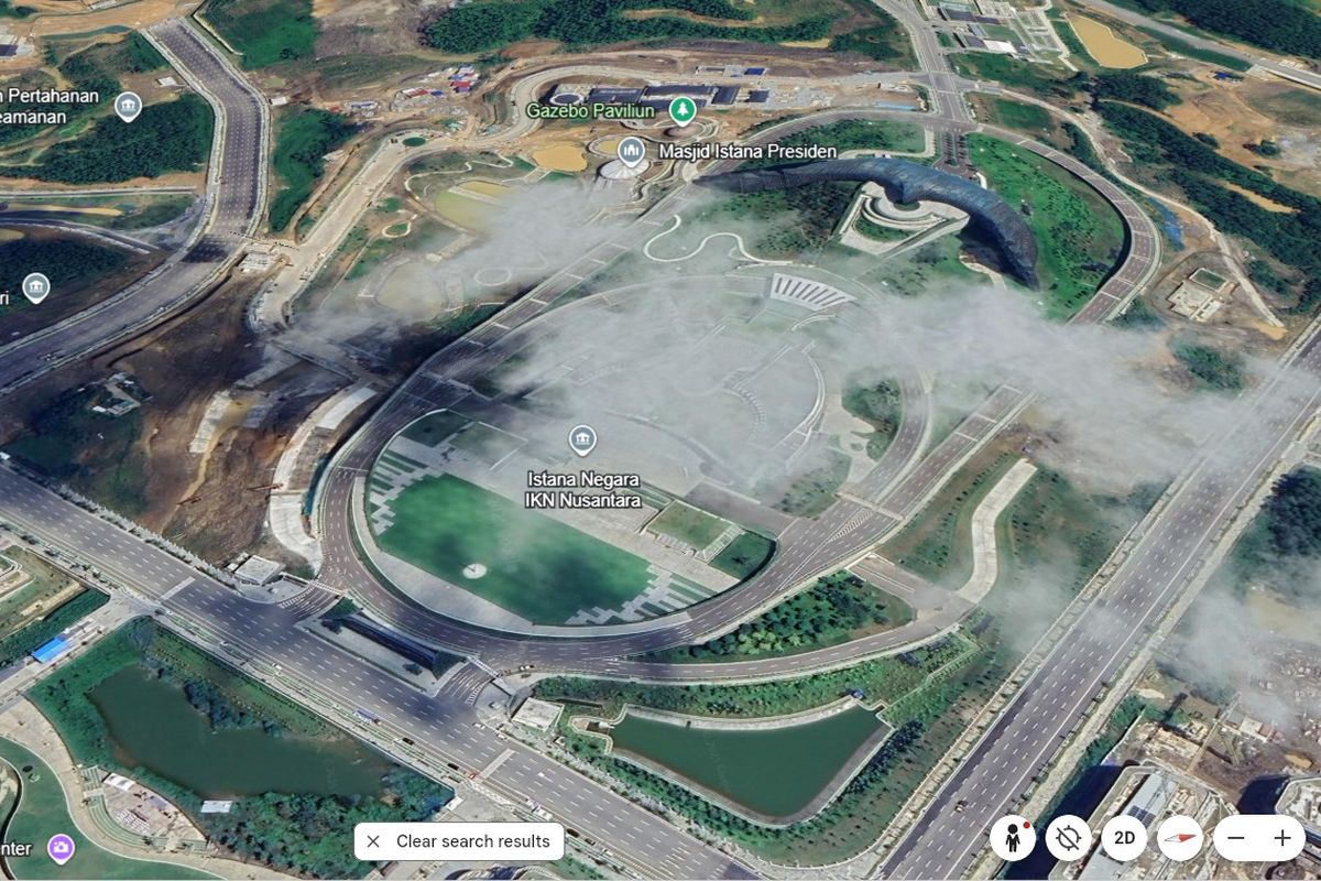 Ilustrasi tampilan IKN di Google Earth dalam mode 3D