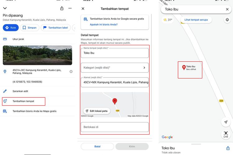 Ilustrasi cara menambahkan alamat di Google Maps.