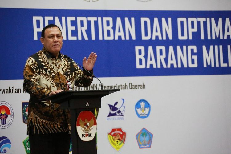 Ketua KPK Firli Bahuri dalam acara Penertiban dan Optimalisasi Pemanfaatan Barang Milik Negara (BMN) di Gedung Merah Putih KPK, Senin (14/12/2020).