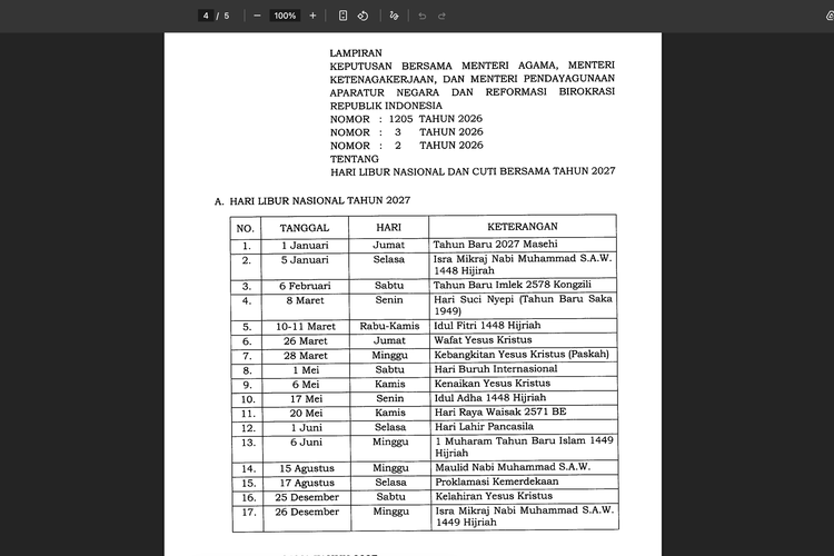 Link Resmi Kalender Tanggal Merah 2027, File PDF Bisa Disimpan di HP