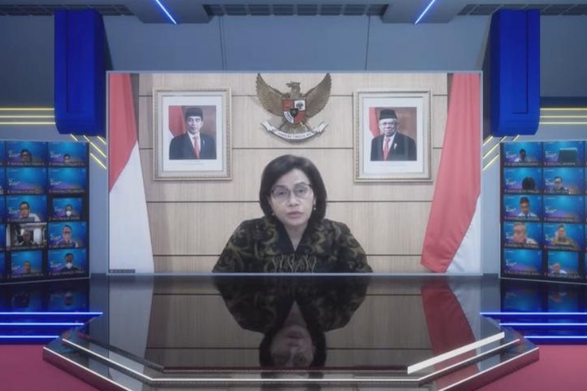 Menteri Keuangan Sri Mulyani Indrawati dalam Rapat Koordinasi BLU 2022 secara virtual, Rabu (30/3/2022).