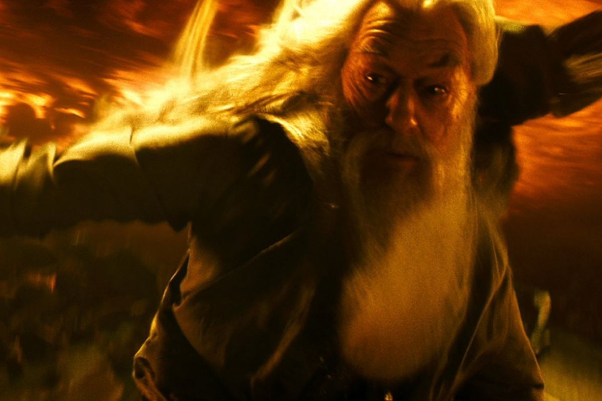 Michael Gambon beraksi sebagai Professor Albus Dumbledore dalam Harry Potter and the Half-Blood Prince (2009).