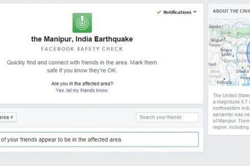 India Gempa, Facebook Aktifkan Fitur Pelacak Korban