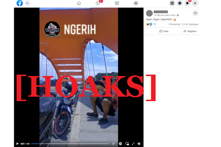 Tangkapan layar sebuah akun Facebook yang menyebarkan narasi hoaks melalui latar suara Jokowi, yang menyatakan dirinya berminat menjabat sebagai presiden tiga periode.