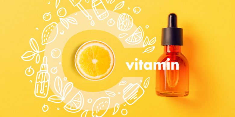 Ilustrasi serum vitamin C, serum vitamin C dipakai pagi atau malam, manfaat serum vitamin C, efek samping serum vitamin C. 