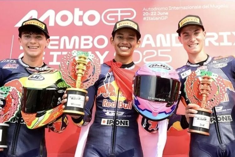 Indonesia Raya Bergema di Italia Usai Veda Ega Pratama Menangi Red Bull Rookies Cup Mugello
