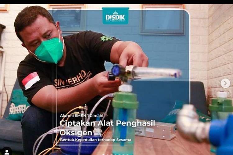 Alumni SMKN 1 Cimahi membuat inovasi berupa oxygen maker atau alat pembuat oksigen.