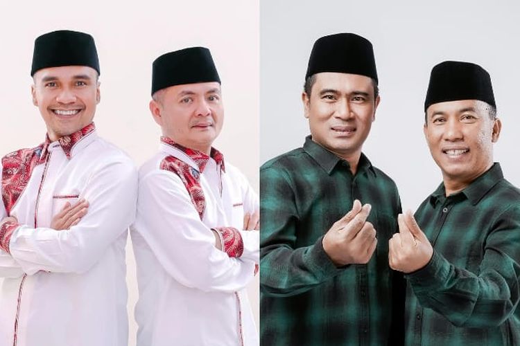 Kolase foto pasangan cabup dan cawabup pada Pilkada Bangkalan 2024, Lukman Hakim-M. Fauzan Jakfar (kiri) dan Mathur Husyairi-Jayus Salam (kanan). 