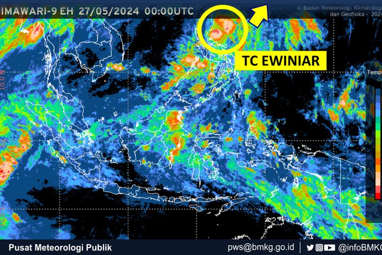 BMKG mendeteksi siklon tropis Ewiniar di sekitar wilayah Indonesia, Minggu (26/5/2025).