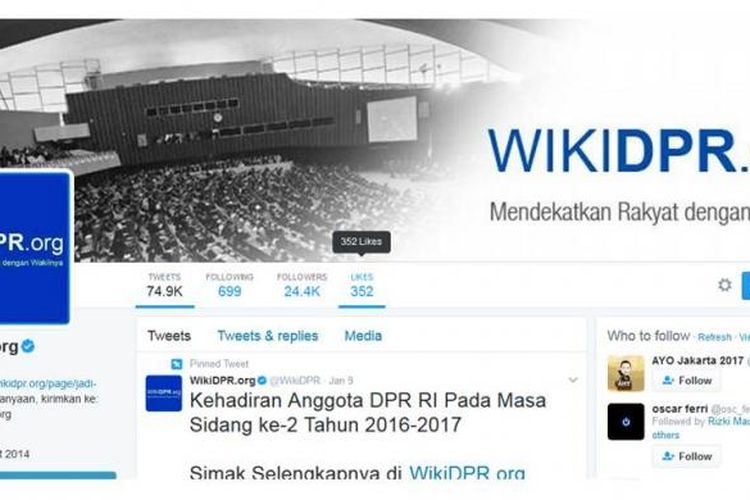 Tampilan akun Twitter @WikiDPR