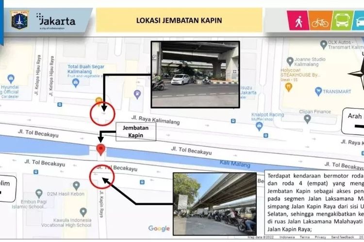 Jembatan Kapin yang berada di simpang Jalan Kapin Raya dan Jalan Laksamana Malahayati Kelurahan Pondok Kelapa, Kecamatan Duren Sawit, Jakarta Timur, akan ditutup.