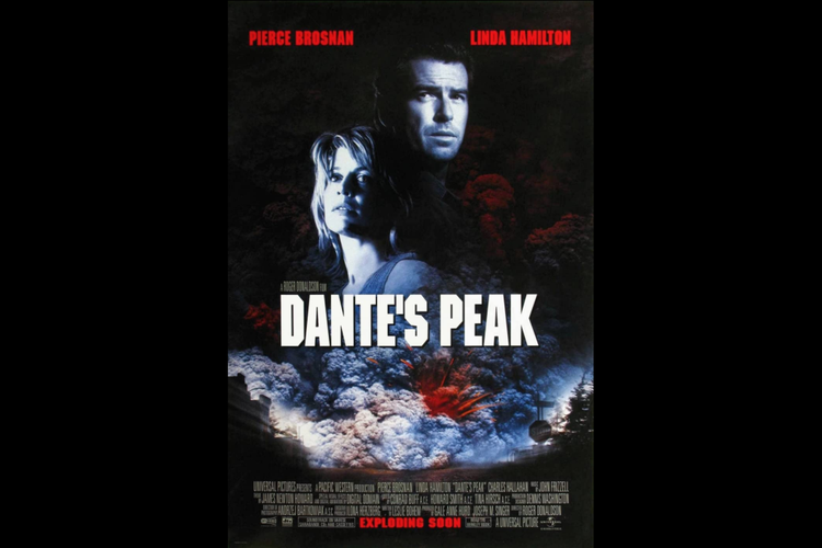 Linda Hamilton dan Pierce Brosnan dalam film Dante's Peak (!997).