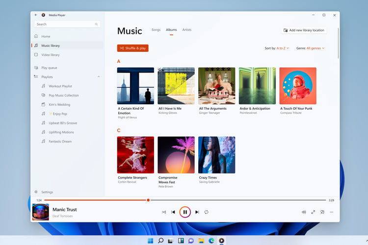 Tampilan Media Player, aplikasi pemutar musik/video baru di Windows 11.