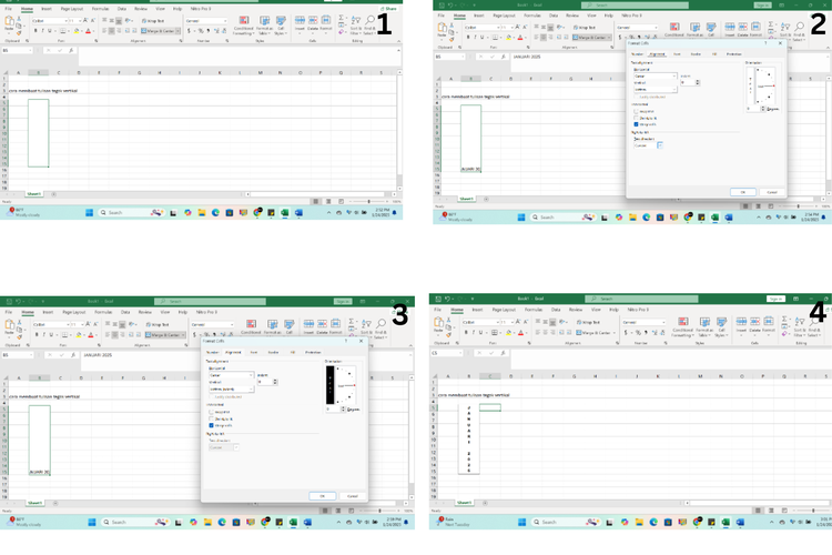 Ilustrasi cara buat teks vertikal di Excel