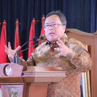 Menteri PPN/Bappenas Bambang Brodjonegoro saat menyampaikan sambutannya dalam “Dialog Nasional Pemindahan Ibu Kota Negara ke-III” , yang diselenggarakan di Ruang Rapat DH 1-5 Bappenas, pada Kamis (1/8).