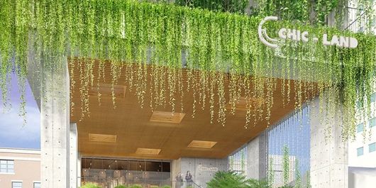 Desain hotel dengan tanaman hijau di Vietnam.