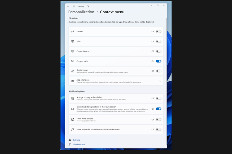 Context Menu atau fitur klik kanan di Windows 11 dirombak. Kini bisa diatur sesuai kebutuhan lewat menu Personalisasi.
