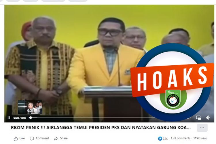 Tangkapan layar Facebook narasi yang menyebut Ketua Umum Partai Golkar Airlangga Hartarto menyatakan mendukung Anies Baswedan di Pilpres 2024