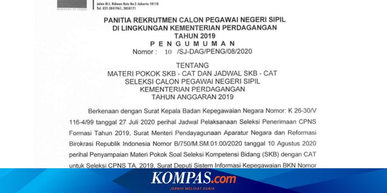 Jadwal Lengkap Skb Cpns 2019 Kemendag Ada 35 Lokasi Tes Halaman All Kompas Com