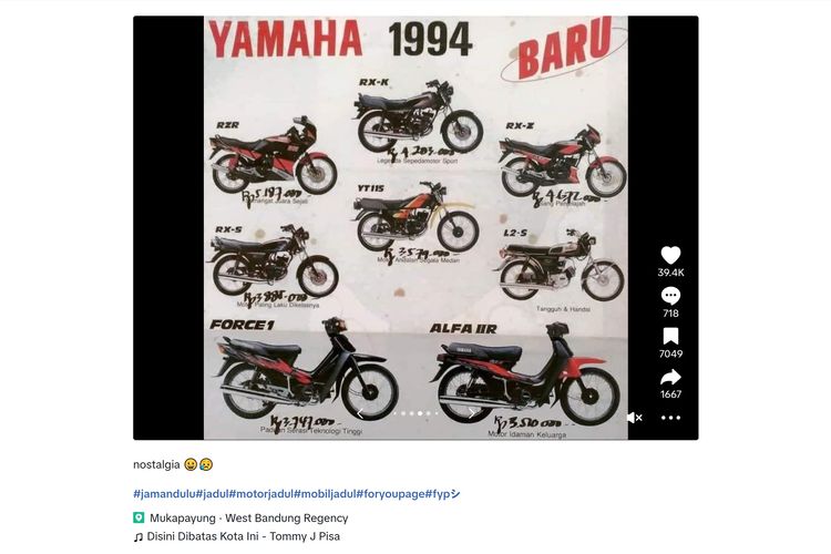 Dalam brosur yang dibagikan di media sosial terlihat harga Yamaha RX-King pada tahun 1994 sebesar Rp 4.2030.000.
