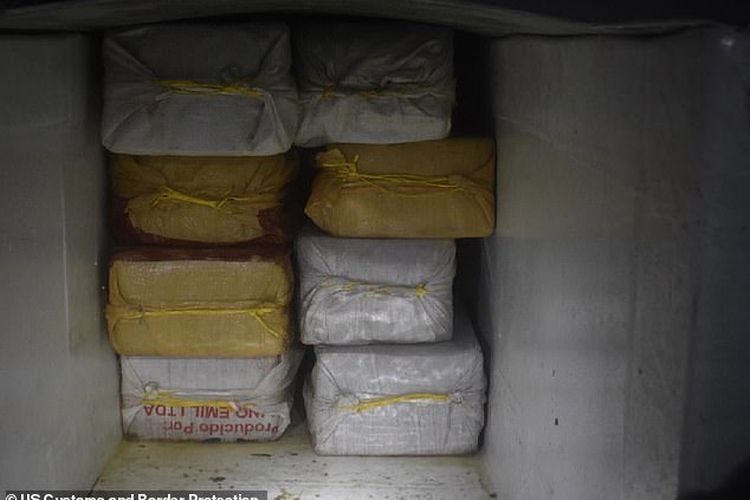 Bungkusan kokain 2.500 kg di dalam kapal selam. [Dok. US Customs & Border Protection Via Daily Mail]