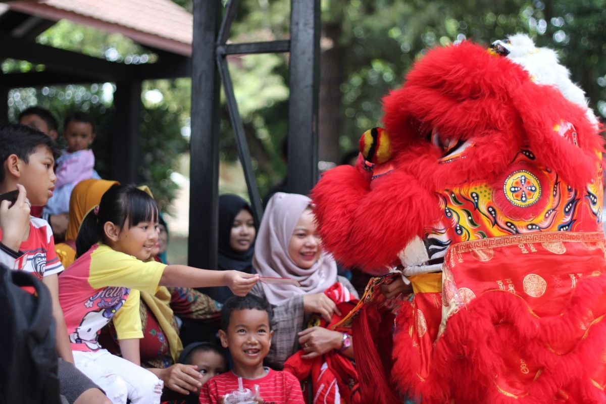 Bandung Zoological Garden atau Bandung Zoo menampilkan barongsai untuk menghibur pengunjung pada perayaan imlek.