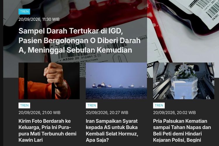 [POPULER TREN] Malapraktik Korsel, Pasien Golongan Darah O Diberi A | Wilayah Berpotensi Hujan 21 September 2026