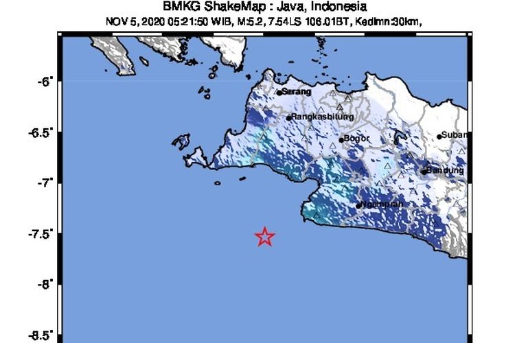 Gempa M 5,2 guncang Lebak, Banten pada Kamis (5/11/2020) pukul 5.21 WIB.