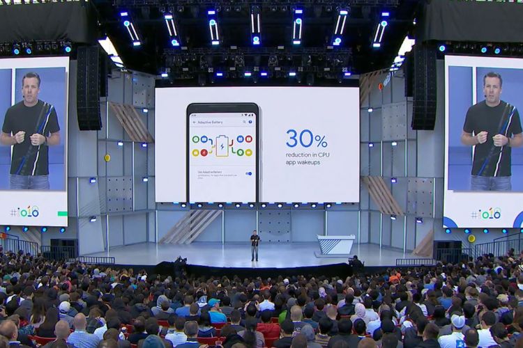 Vice President of Engineering Android Dave Bruke saat mempresentasikan fitur Adaptive Battery di Android P