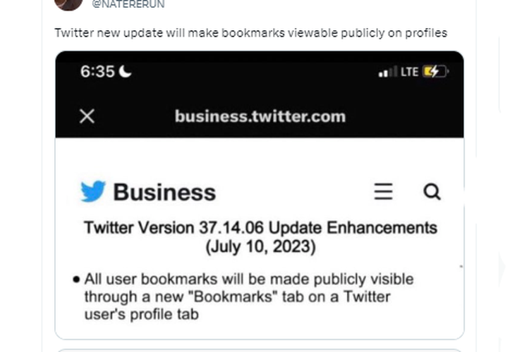 Twitter versi terbaru disebut akan menampilkan Bookmark atau Markah di halaman profil pengguna