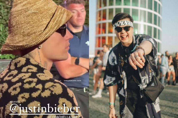 Jeje Soekarno tak sengaja bertemu Justin Bieber di festival musik Coachella 2022 di California, Amerika Serikat, 16 April 2022.