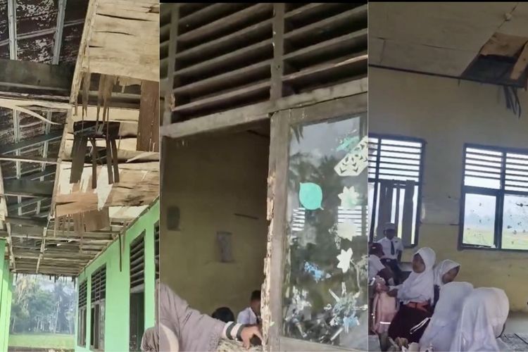 Cerita Siswa SD di Lampung Timur, Hari Pertama Sekolah di Bawah Plafon Menganga