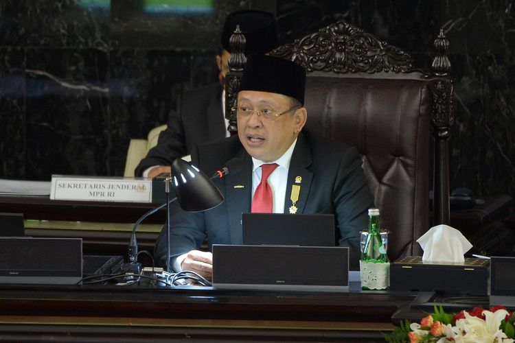 Ketua MPR Bambang Soesatyo dalam Sidang Tahunan MPR/DPR/DPD di kompleks parlemen, Senayan, Jakarta, Jumat (14/8/2020).