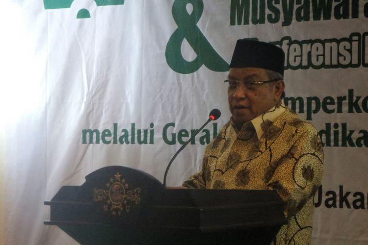 Ketua Umum PBNU Said Aqil Siradj saat konferensi pers terkait rencana penyelenggaraan Munas dan Konbes NU 2017 di gedung PBNU, Jakarta Pusat, Jumat (22/9/2017).