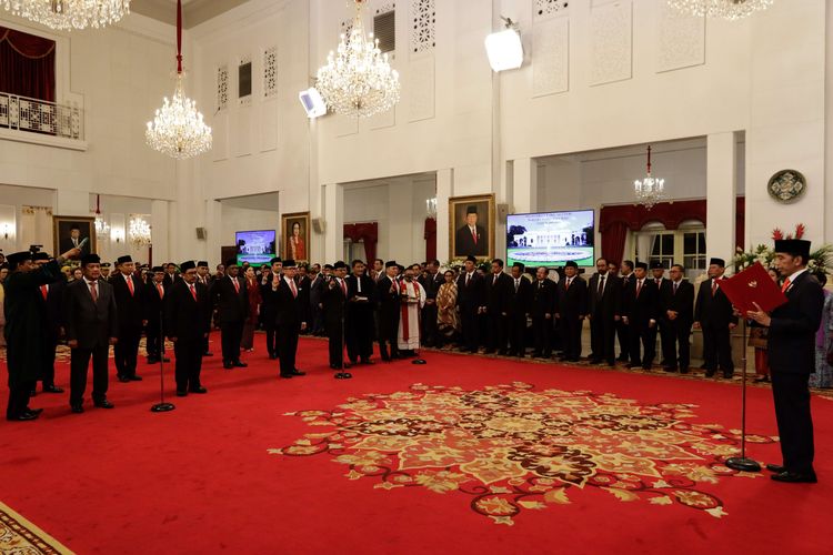 Suasana pelantikan wakil menteri di Kompleks Istana Kepresidenan, Jakarta, Jumat (25/10/2019). Joko Widodo melantik 12 orang wakil menteri Kabinet Indonesia Maju.