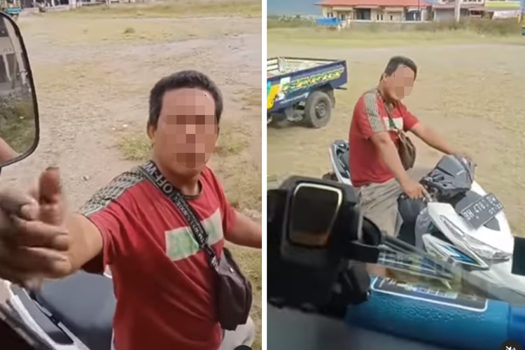 Tangkapan layar video viral yang menampilkan seorang pria meminta uang secara paksa ke pengemudi truk dengan dalih uang keamanan.