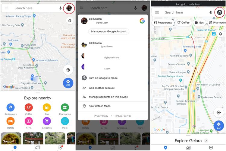 Cara mengaktifkan mode Incognito di Google Maps