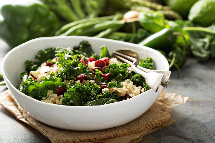 Illustration of kale salad, green leaves of the cabbage family.