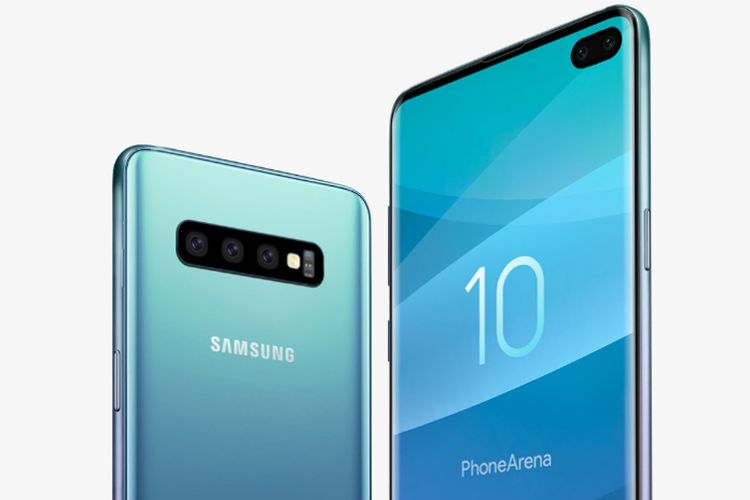 Ilustrasi Samsung Galaxy S10+ dengan tiga kamera belakang dan dua kamera depan