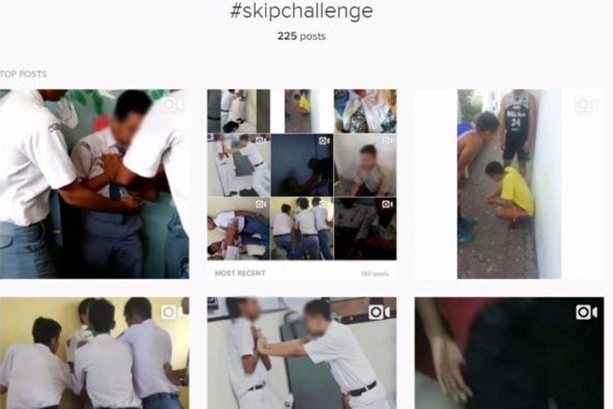 #SkipChallenge atau Skip Chalange, yaitu tantangan dengan cara menekan dada selama mungkin yang membuat peserta sampai mengalami pingsan. Video yang berisi tantangan ini sedang beredar di Instagram dan juga di Youtube, aksi seperti ini berbahaya dan tak boleh ditiru. 