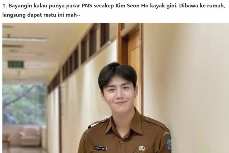 Tangkapan layar foto editan aktor Korea Selatan Kim Seon Ho memakai seragam ASN